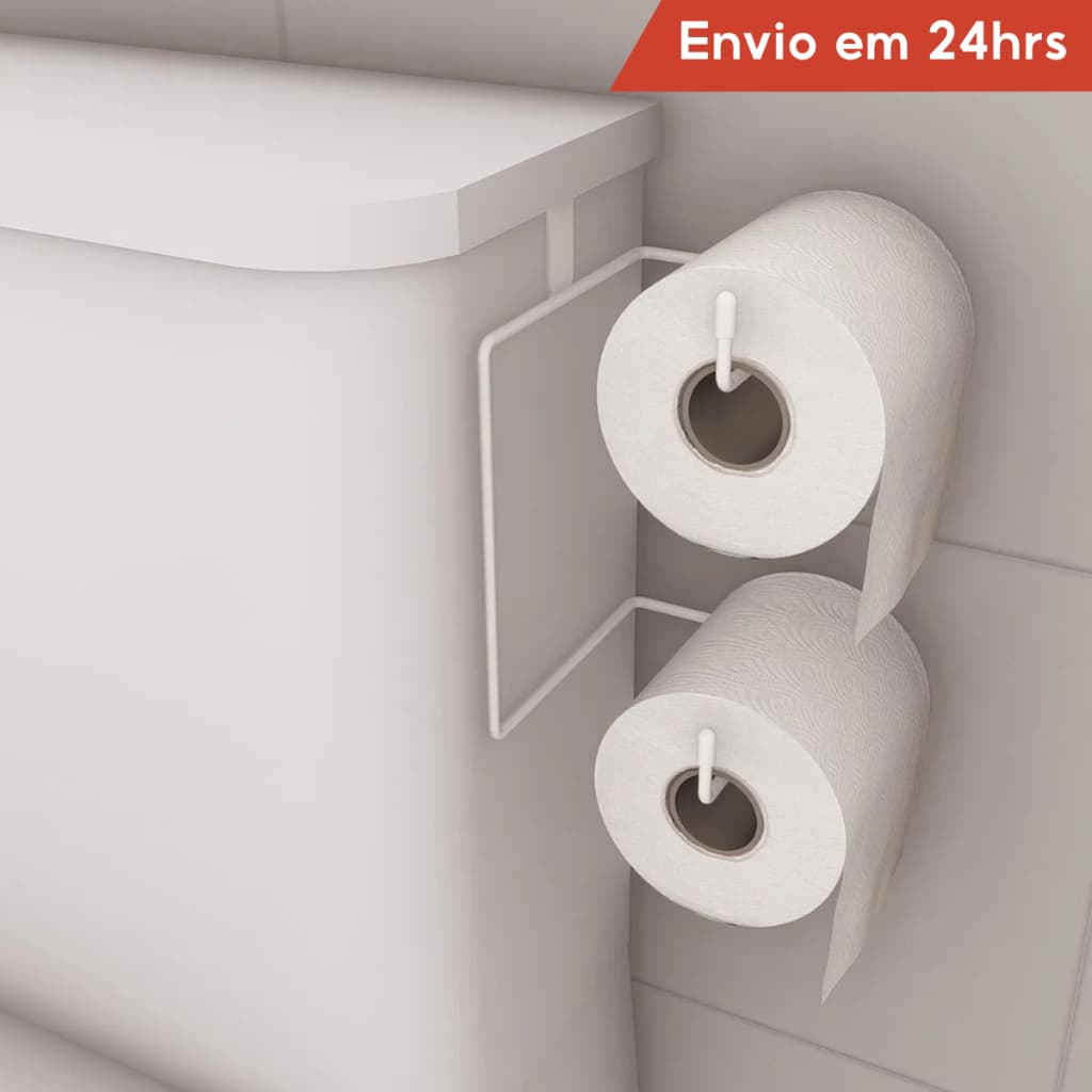 Suporte De Papel Higiênico Duplo Branco Caixa Acoplado 2 Rolos Aço