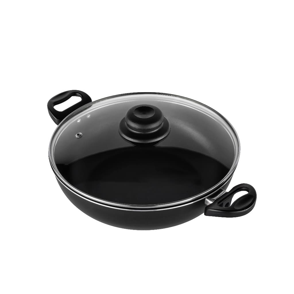 Frigideira Wok Antiaderente Tacho Profissional Grande Teflon 28 cm Tampa de Vidro