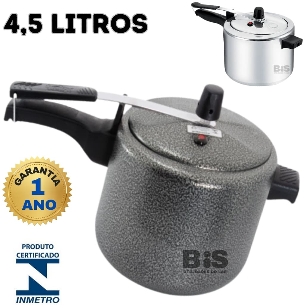 Panela De Pressao 4,5L Com Ótima Pressão Capacidade 4,5L Certificado Inmetro Polida Ou Preta