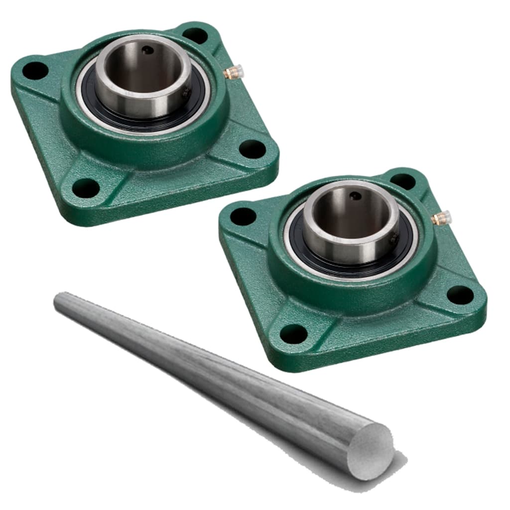 02 Mancal Quadrado c/ Rolamento + Eixo 25mm X 500mm