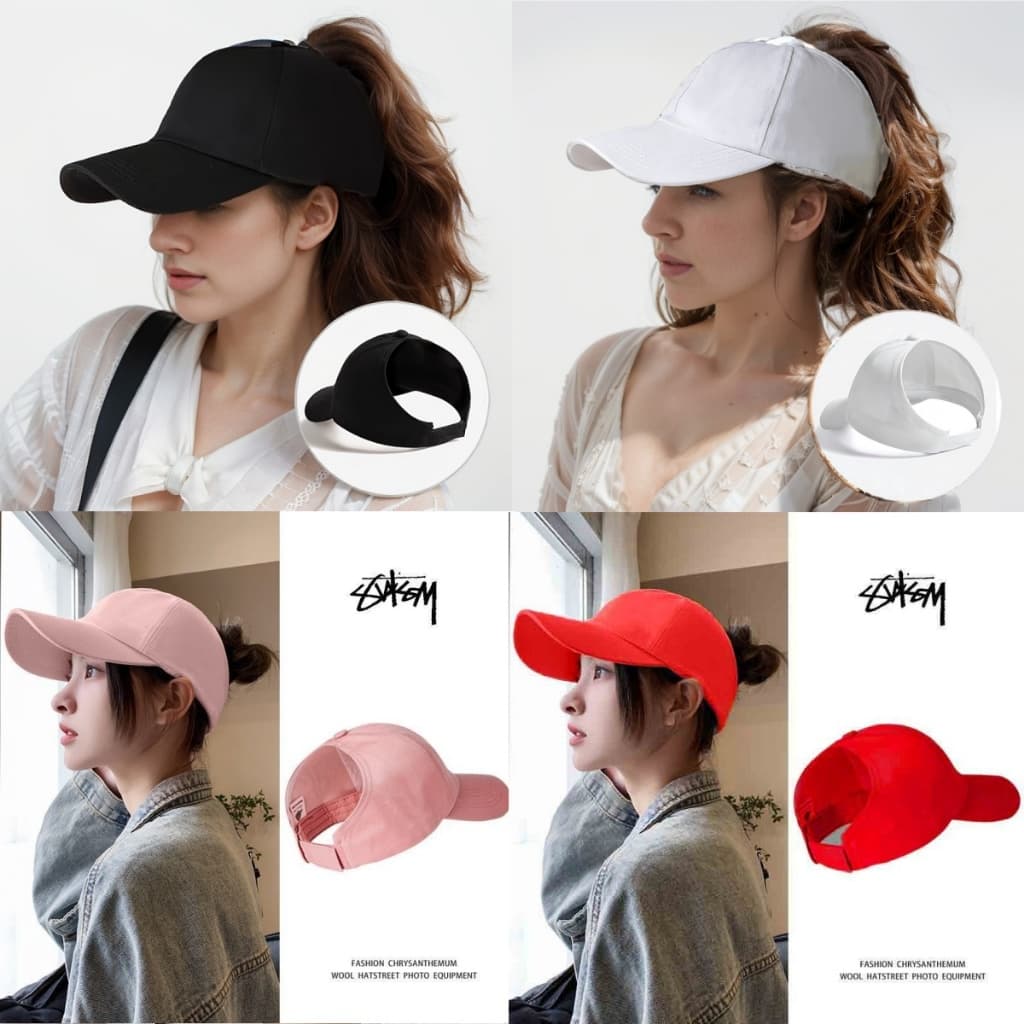 Boné de beisebol com proteção UV respirável, para mulheres, com rabo de cavalo e sem costas