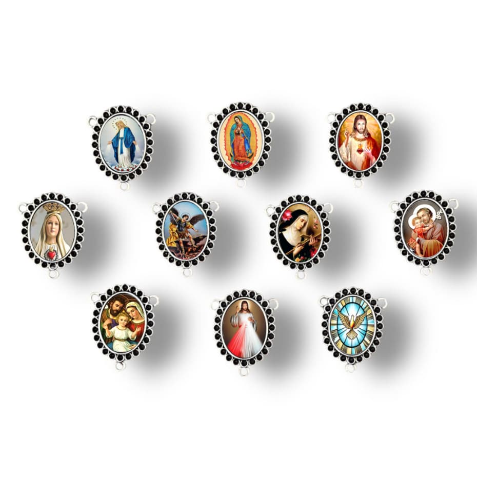 Entremeio para Terço com Santos Resinados Acabamento Ouro Velho - NS Aparecida - Sagrada Familia - Sõa Miguel - Santa Ri