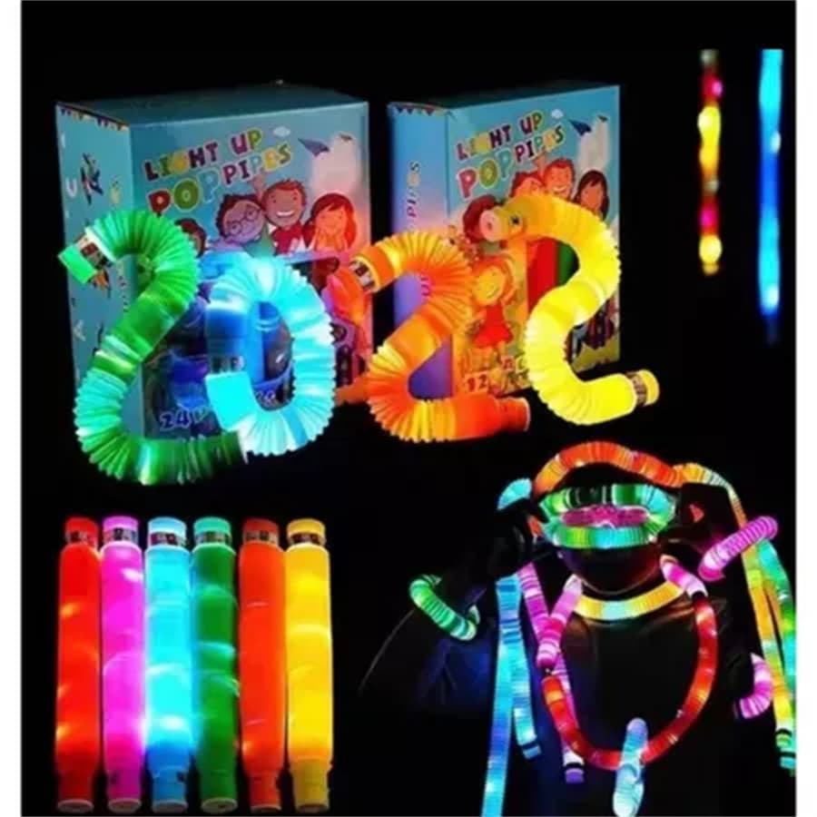 Kit Poptube de 6-12 peças com tubo de LED dobrável Pop It brinquedo colorido