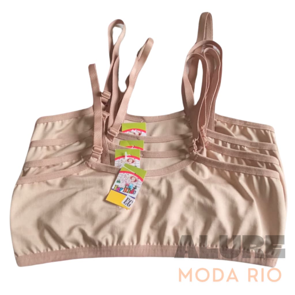 Kit 4 Tops Infantil Nude Reforçado Alça Regulável Colegial 8 a 12 anos Microfibra Lisa