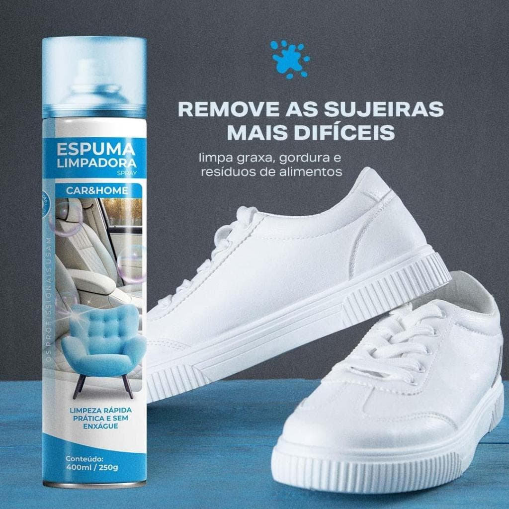 Limpa Tênis Espuma Mágica Limpadora á Seco Spray para Carro e Casa 400ml - Etaniz