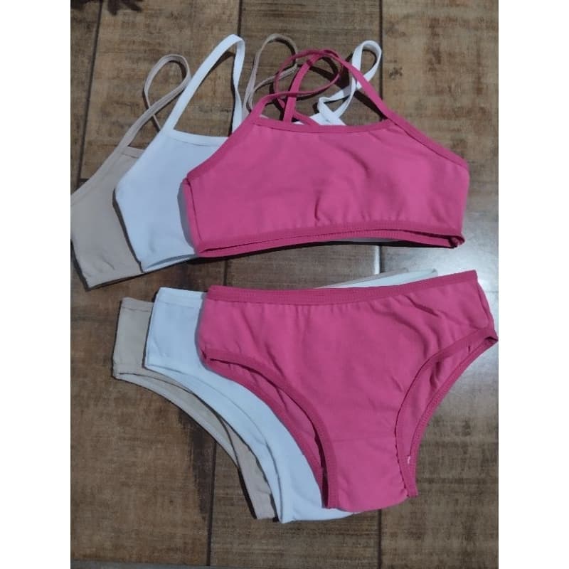 KIT 3 CONJUNTOS infantil top e calcinha cotton  juvenil mocinha