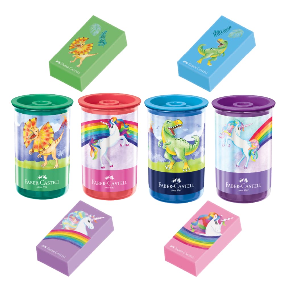 Apontador e/ou Borracha Unicórnio Dinossauro Faber-Castell - Infantil Volta as aulas