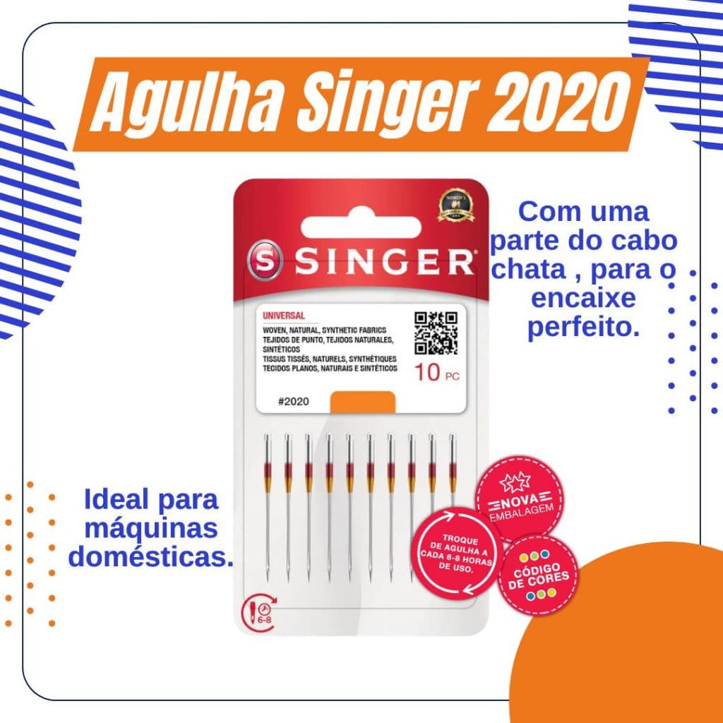 Agulha Singer 2020 Máquina Doméstica Universal Comum - Tecidos de Algodão Blister com 10 Unidades