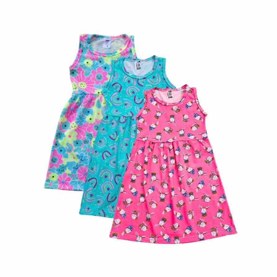 KIT com 3 vestidos infantil juvenil para meninas