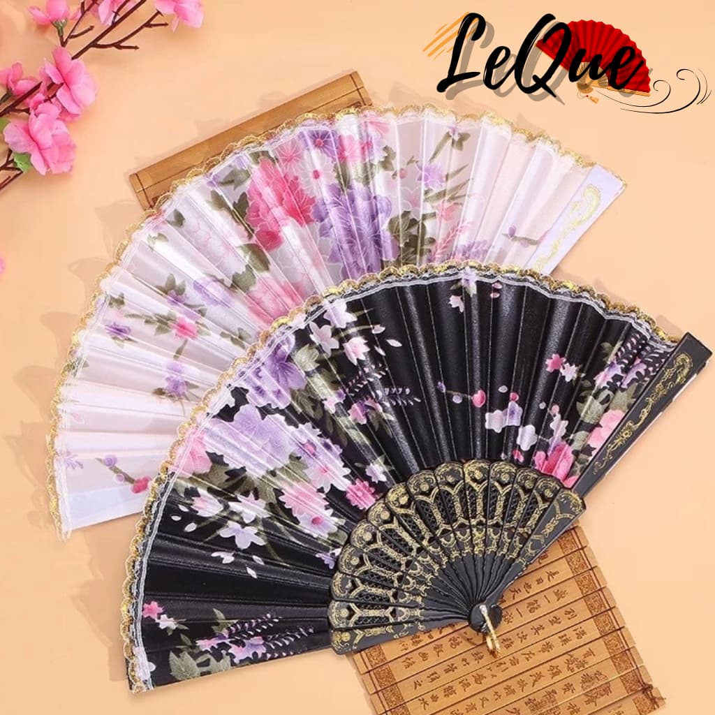 Kit 5 Leque de Mão Dobrável Chinês Borboleta/ Flor / Lantejoulas Ideal Para Carnaval e Calor