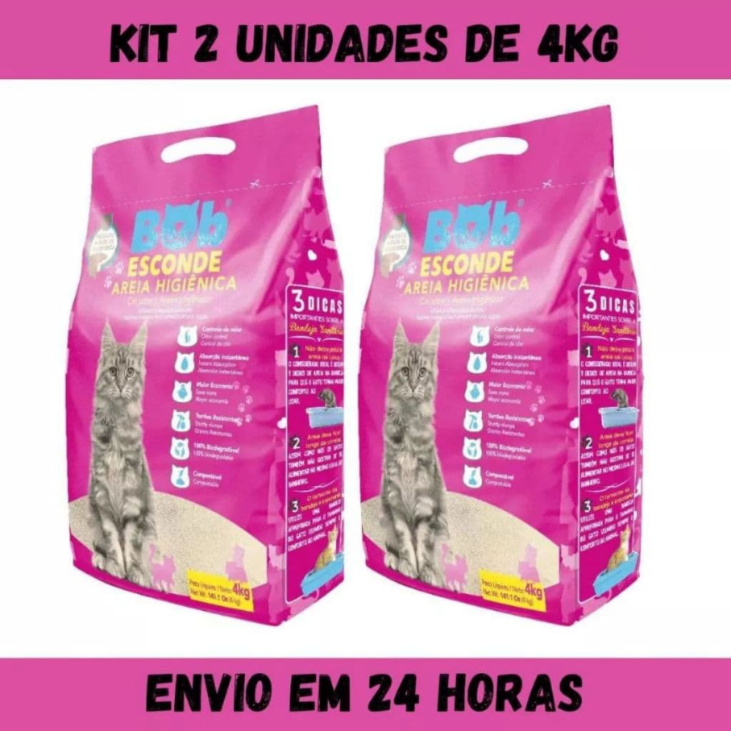 Kit 2 Areia Higiênica para Gatos Bob Esconde com Extrato de Mandioca Biodegradável 4Kg