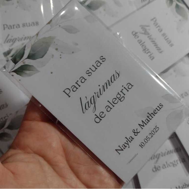Lágrimas de Alegria Personalizadas para Casamentos e Eventos - KIT Completo (TAG, lenço e saquinho)
