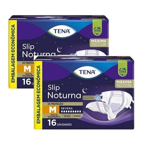 Kit 2ptes Fralda TENA SLIP NOTURNA M 16un - Total 32unidades