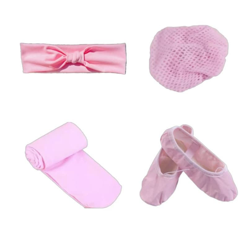 Kit Ballet infantil 4 itens/ Faixinha + Rede + Meia calça + Sapatilha