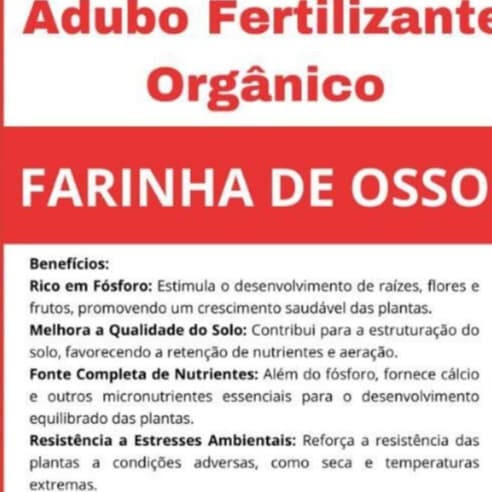 Adubo Farinha de Ossos Pura Fracionado Fertilizante Orgânico NPK Hortaliças Rosas do Deserto Plantas