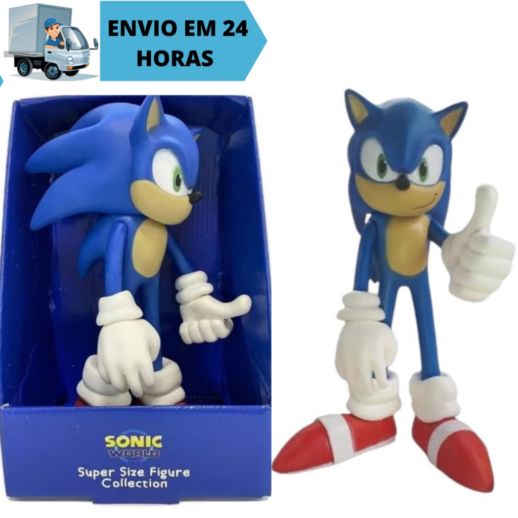Boneco Sonic 28cm Collection Grandes Articulado Super Size Sonic World Brinquedo