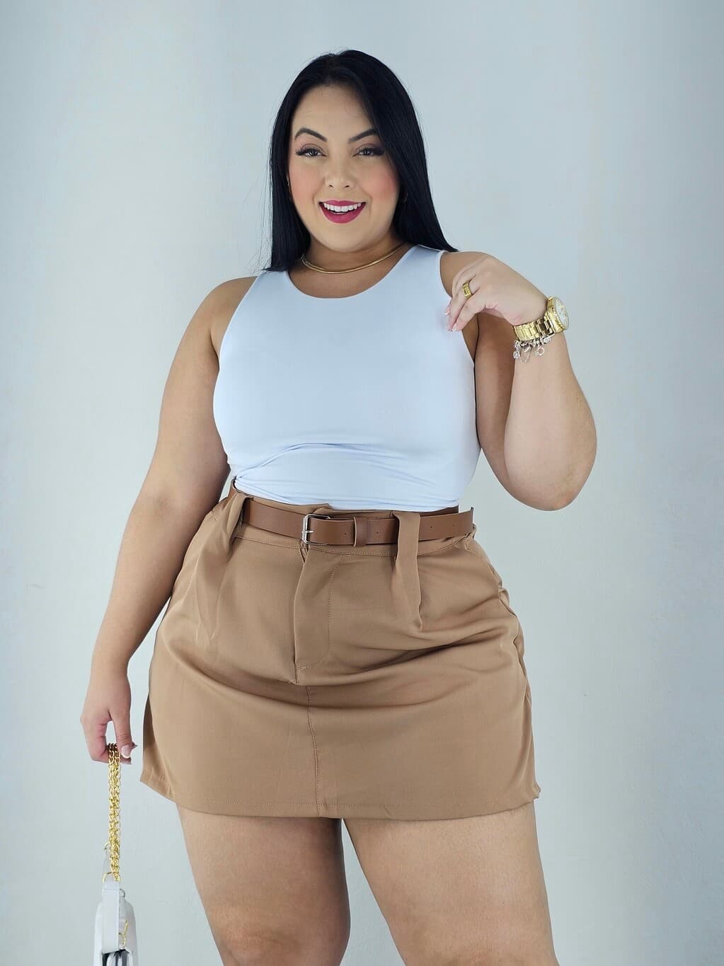 Short Saia Plus Size Alfaiataria com Cinto várias cores Verão