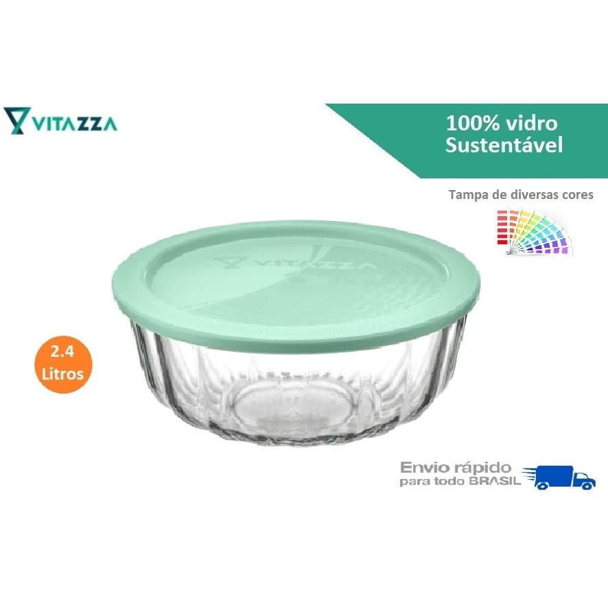 Saladeira Tigela Pote De Vidro Com Tampa Plastica Oceani 2,4 Litros Vitazza