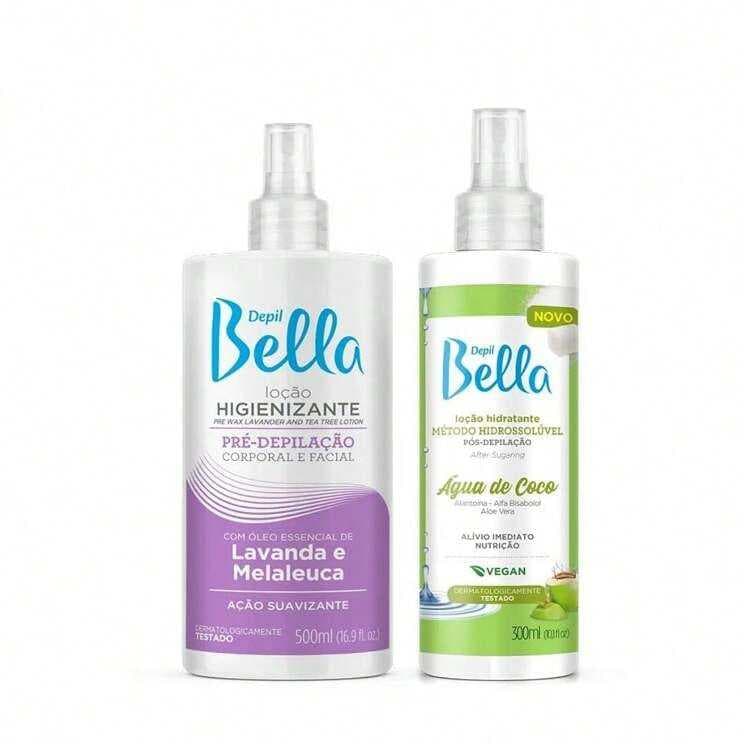 Kit Depil Bella Loção Pré Lavanda e Melaleuca 500ml + Loção Hidratante Pós Água de Coco 300ml