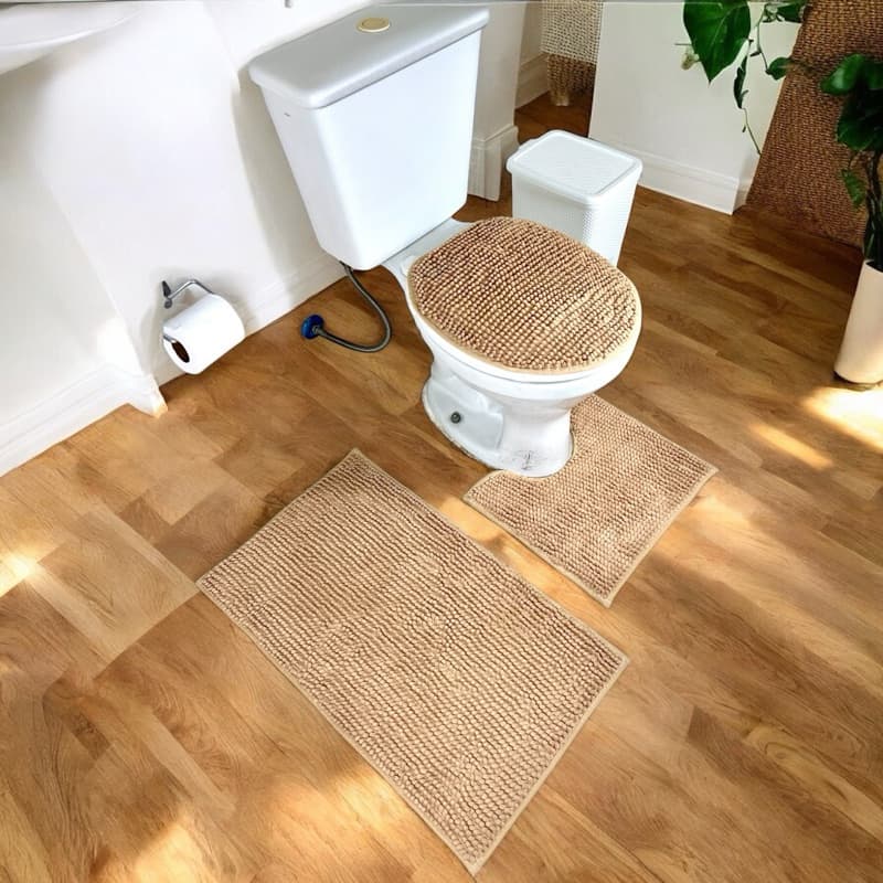 Tapete Macarrão Bolinhas Jogo de Banheiro 3 Pecas