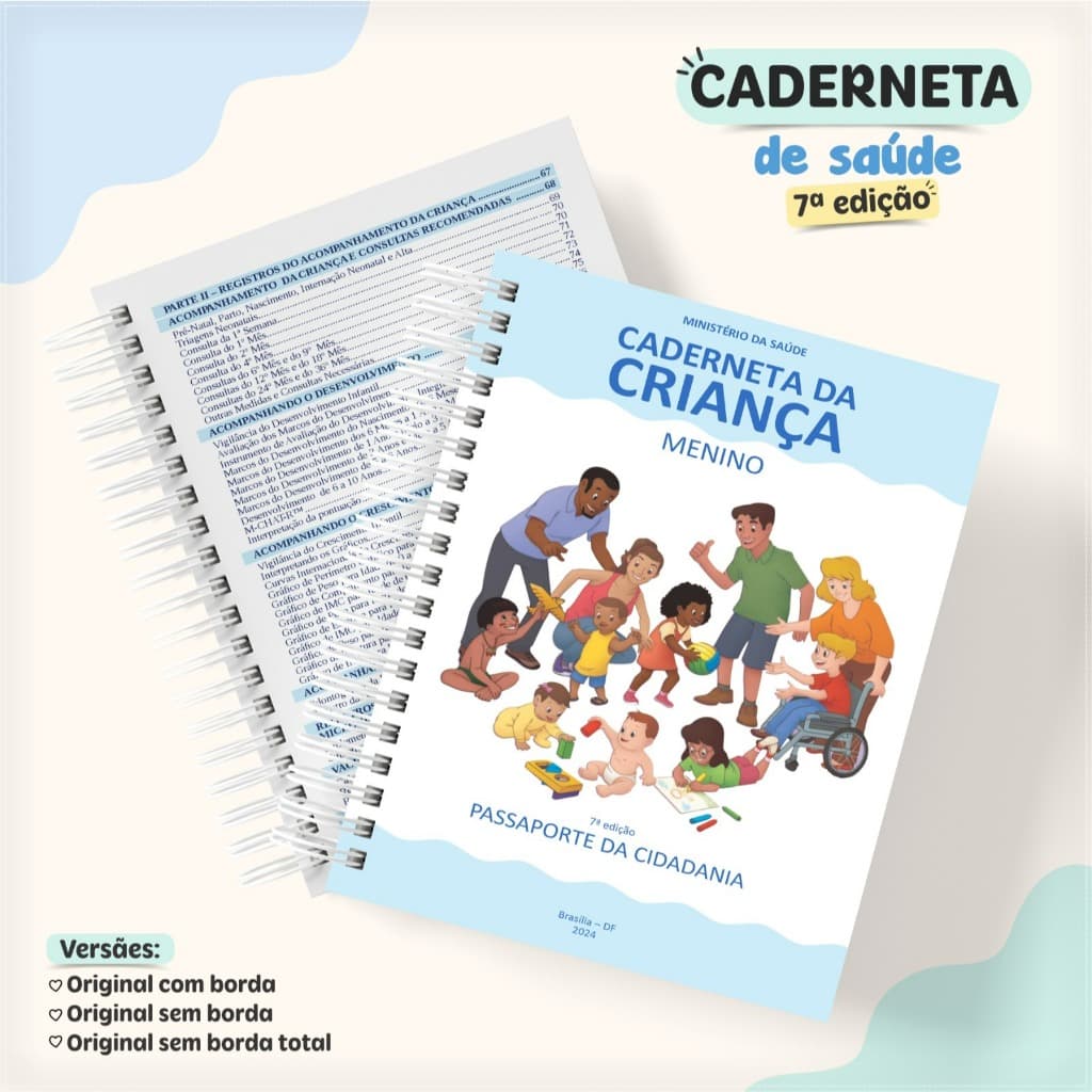 Miolo impresso caderneta de Saúde 7º EDIÇÃO ( MENINO e MENINA ) 90g Folhas soltas