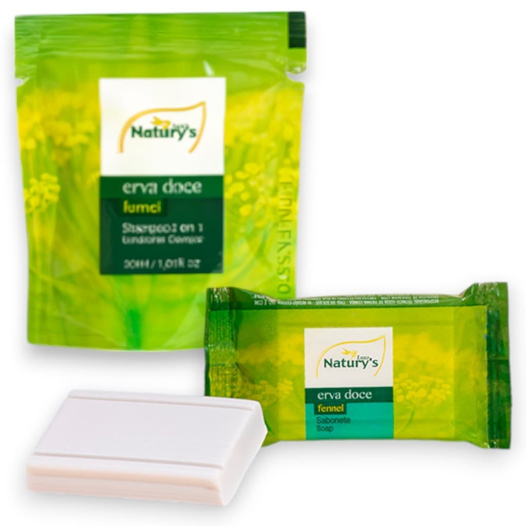 Kit 100 Sabonetes 13g E 100 Shampoo 2 Em 1 Erva Doce 30ML Motel Hotel Spa