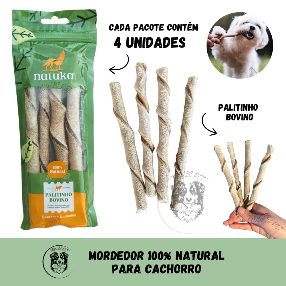 Mordedor 100% Natural Pet Palitinho de Couro Bovino 4un para Cachorro - Natuka