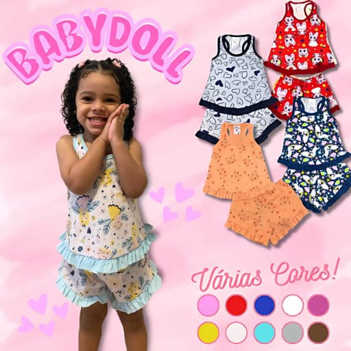 Pijama infantil verão de menina 100% algodão baby Doll infantil e juvenil 1 ao 16 menina