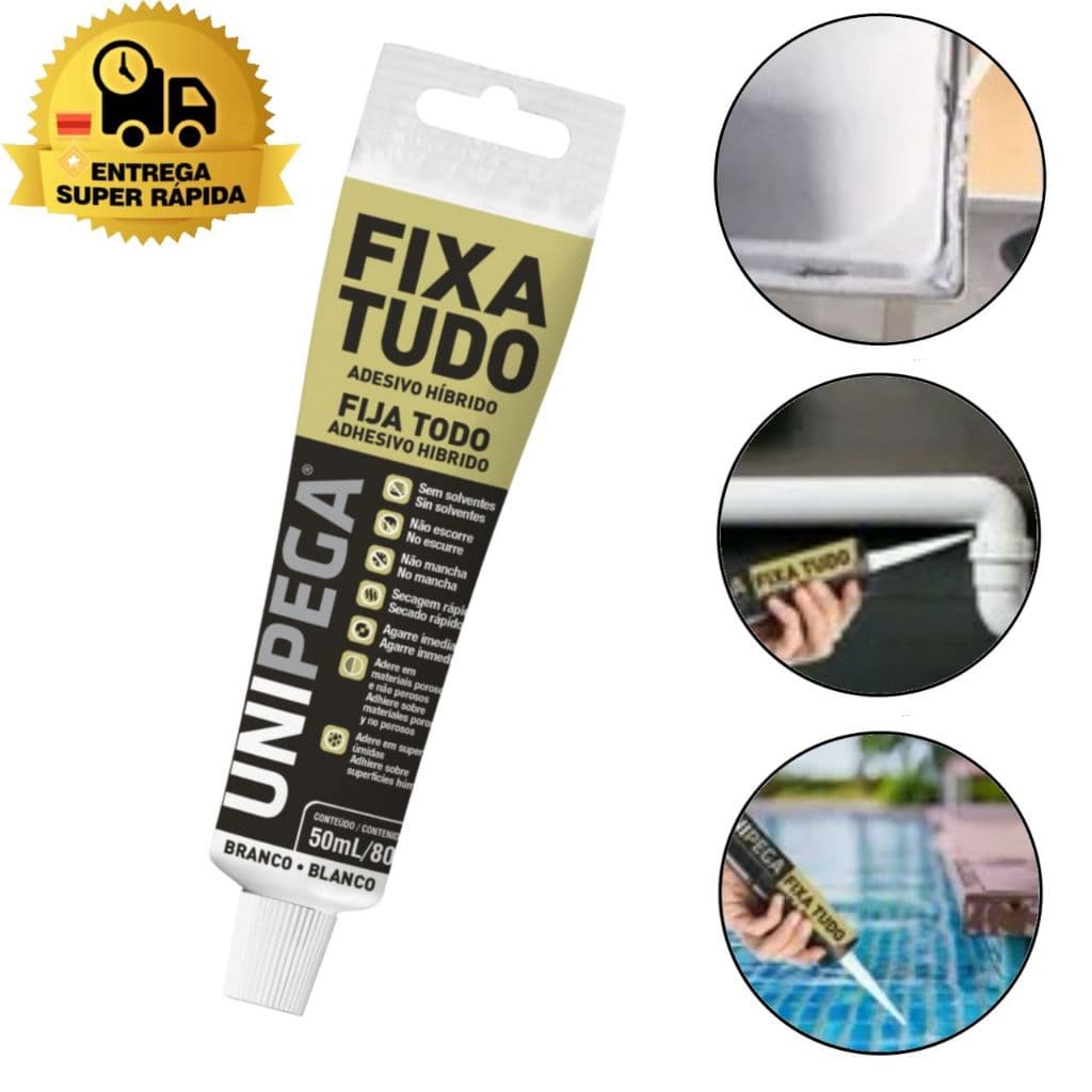 kit com 1; 2; 4 e 6 Cola Fixa Tudo Branco 80gr cola até Debaixo D'agua Metais Concreto Vidros Pedras