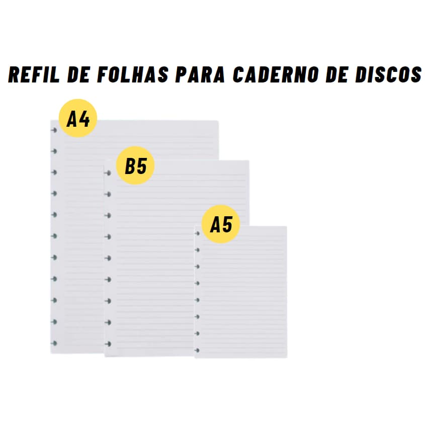 REFIL DE FOLHAS PARA CADERNO DE DISCOS ESTILO INTELIGENTE TODOS OS TAMANHO A4/B5 E A5  COM 80 FOLHAS DE 80G CADA PACOTE
