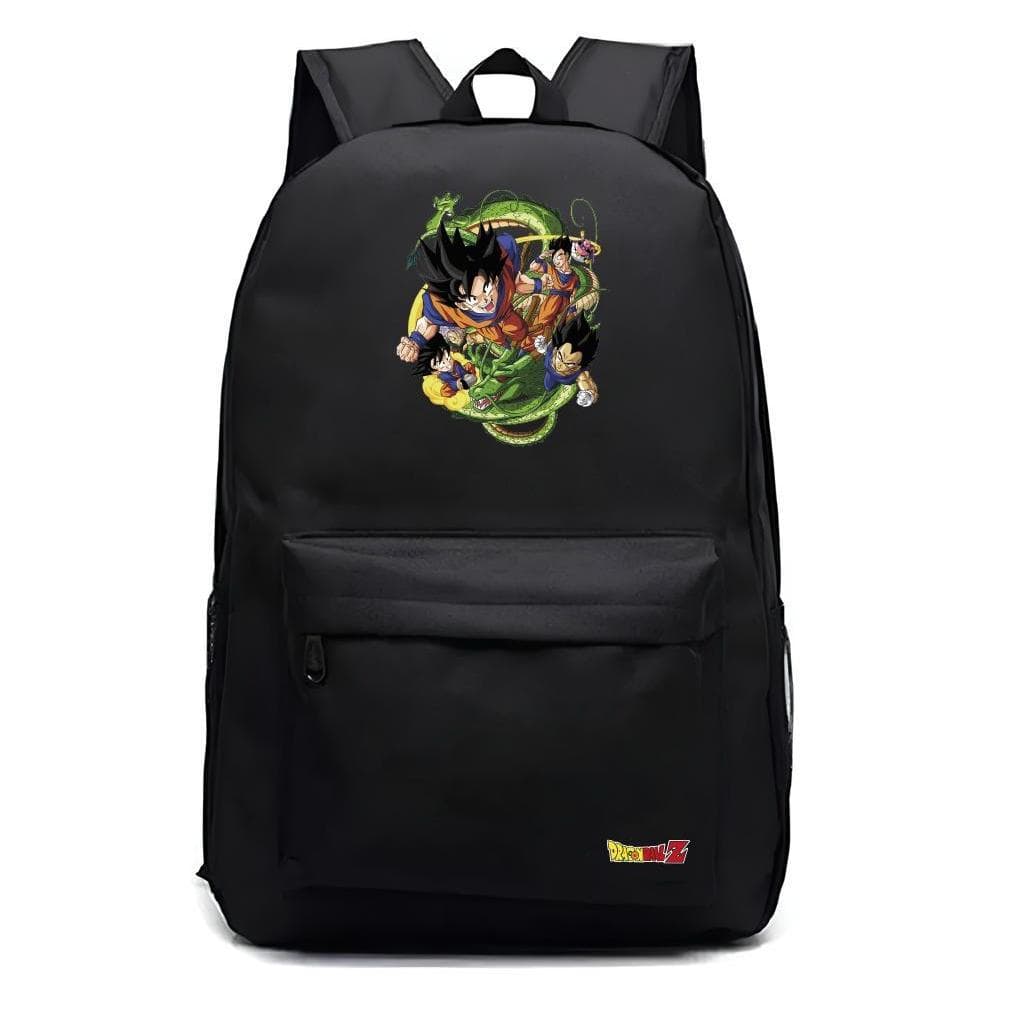 Mochila Dragon Ball preta em nylon Masculina Feminina três compartimentos dois bolsos laterais comporta notebooks.