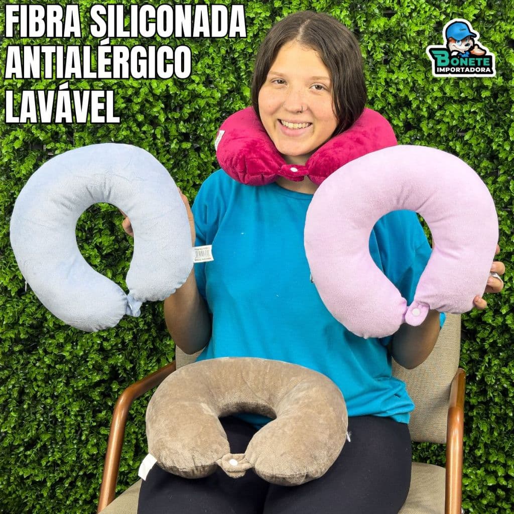 Almofada Cervical de Viagem Aveludada com Zíper