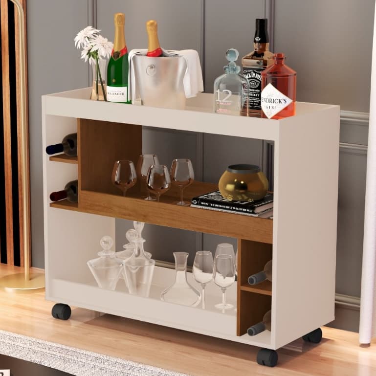 Aparador Buffet Multiuso com Adega e Rodízio Cantinho do Café Sala Cozinha Recepção Decoração Retrô