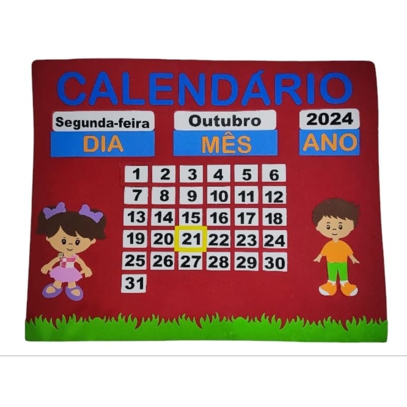 Calendário em Eva Infantil Personalizado 48x60 cm Grande , Com Mês, Dia, Dia da semana e Ano 2026 / 2027 Sala de Aula