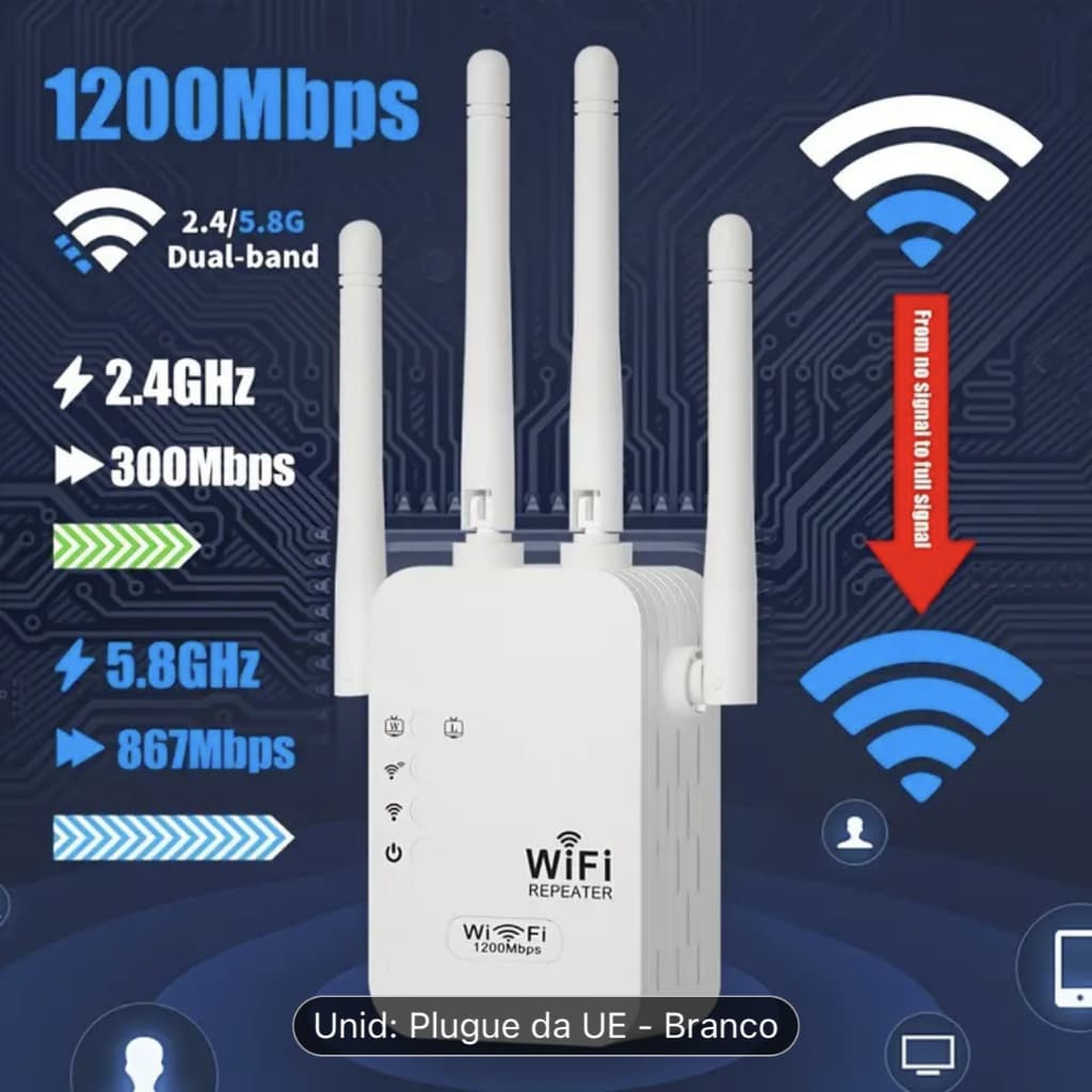 Amplificador de WiFi Profissional 1200Mbps - Sinal Forte para Toda Casa (Bivolt 110V/220V)-G8