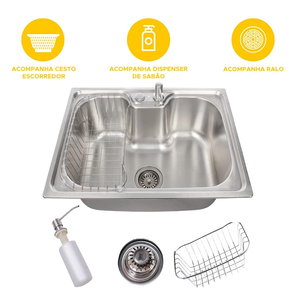Cuba para cozinha gourmet pia aço inox com acessórios 50x40cm
