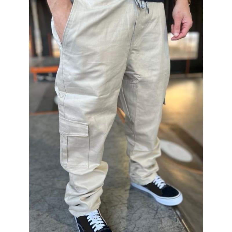 Calça Cargo Larga Masculina Feminina Skate Caqui 6 Bolsos  Fechamento Cordão Unissex