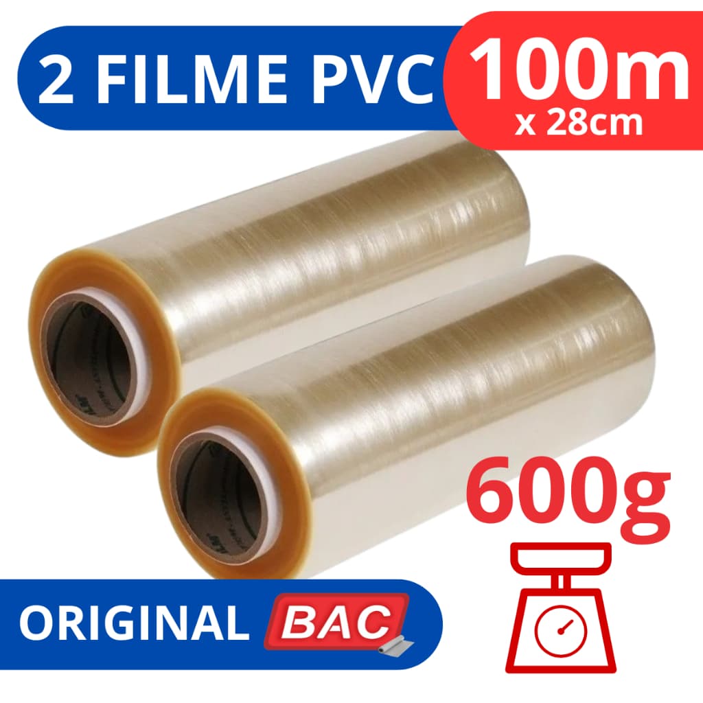 Kit 2 Rolo Bobina Plastico De Filme Pvc 28cm X 100 Metros Original BAC