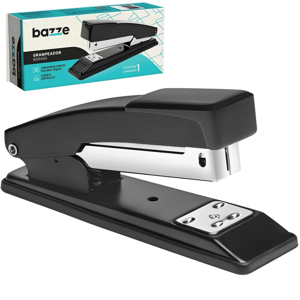Grampeador De Metal Até 30 Folhas Durável de Alta Qualidade Cor Preto Para Grampo 26/6 - Bazze