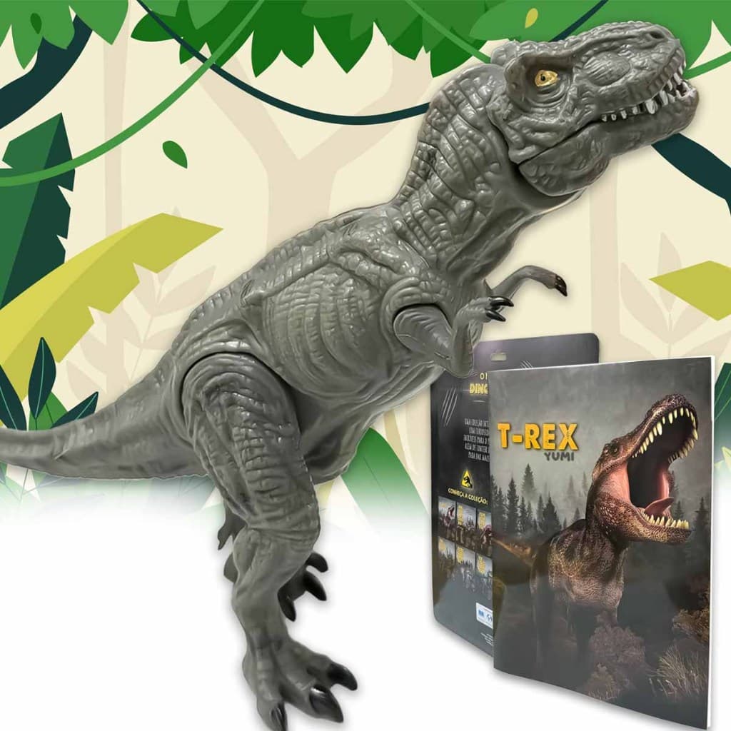 Coleção Mundo dos Dinossauros - Dinossauro Brinquedo Realista T-Rex Articulado + Livro