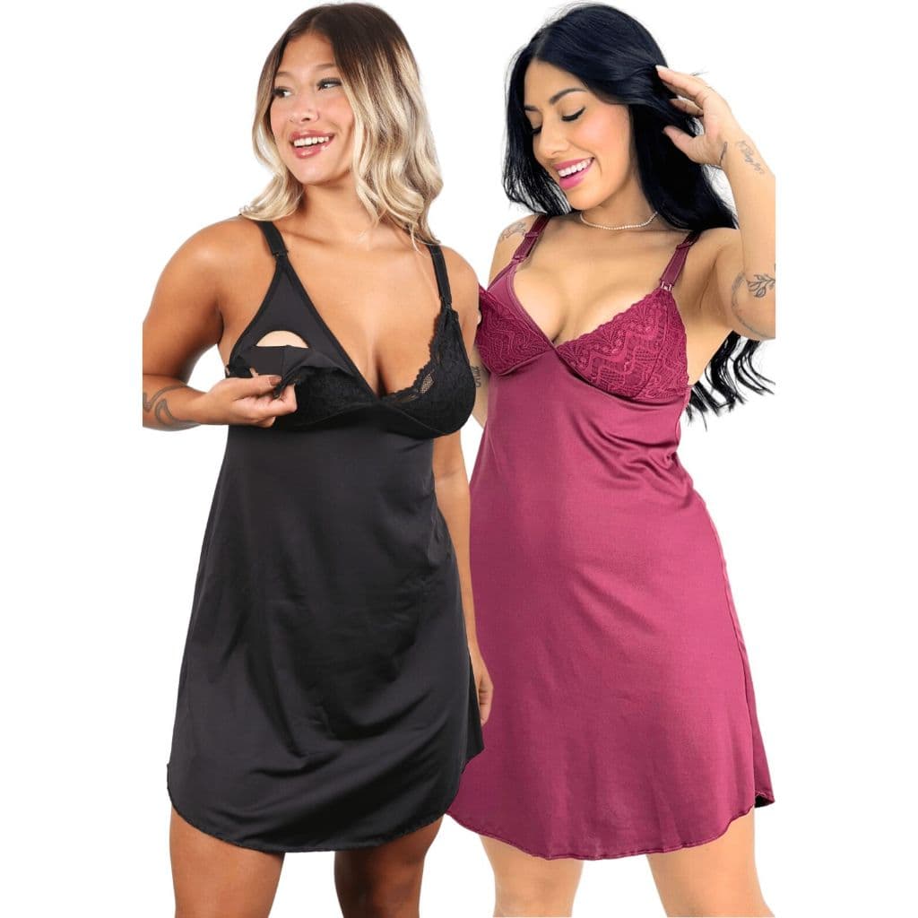 Kit 2 Camisola Amamentação Abre Fácil Gestante Grávida Pijama Conforto Pós Parto Maternidade Microfibra