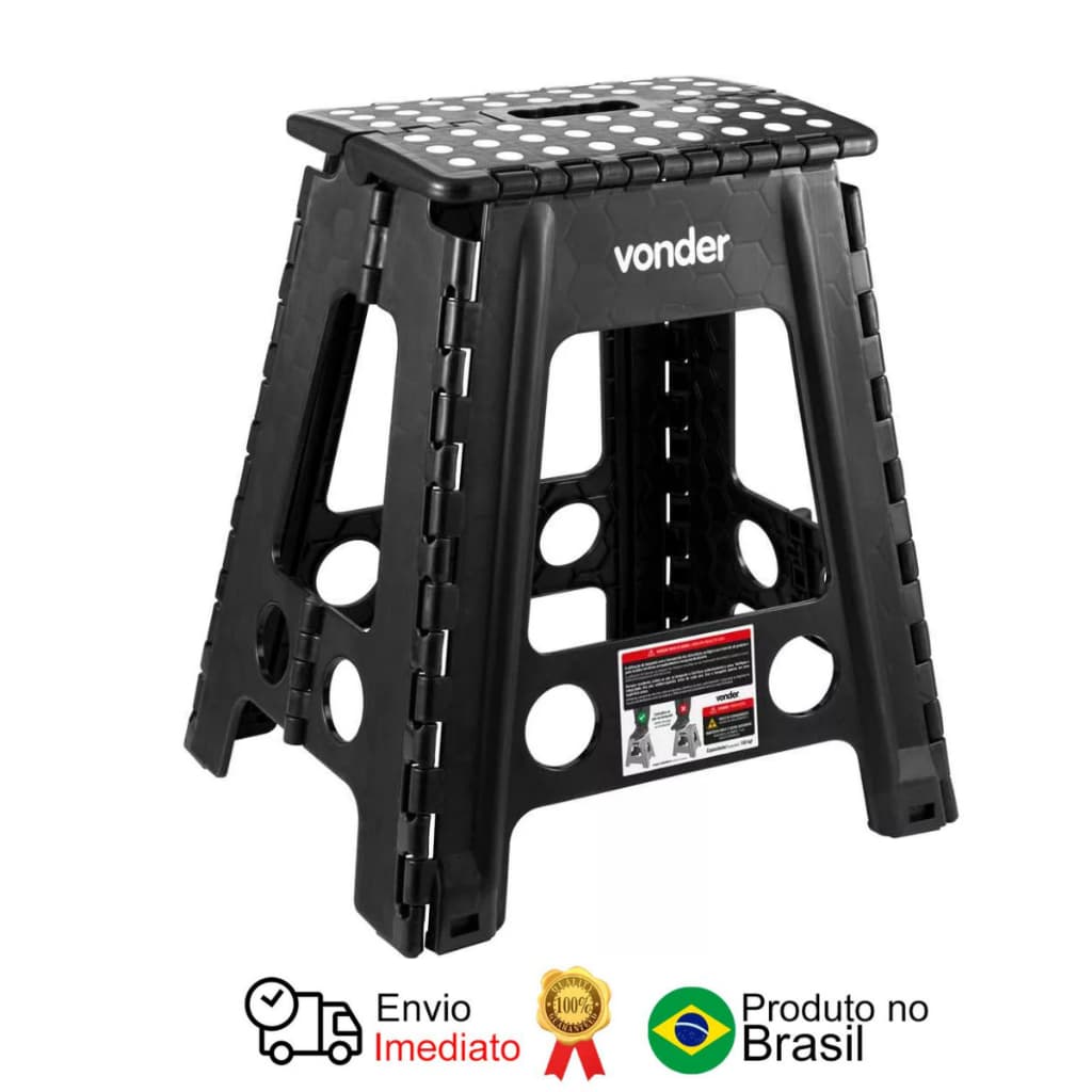 Banquinho Banqueta 45cm Banco Dobrável Plástico Multiuso Camping Pesca Portatil Retratil Preto