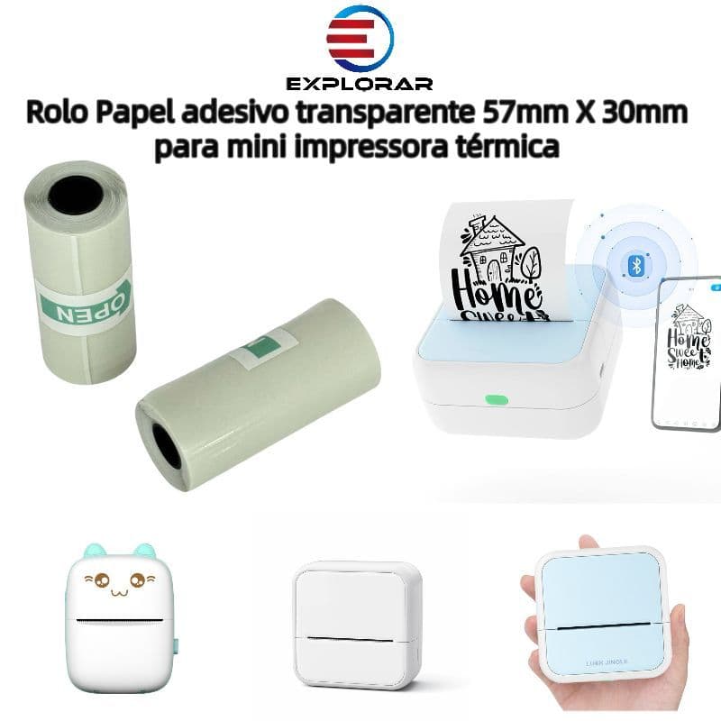 Kit 3 rolos etiqueta adesiva TRANSPARENTE impressora témica gatinho a prova d'água
