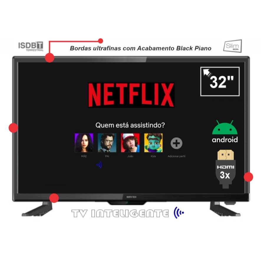 TV led 32 Pol Barata Smart Tv 32 Promoção Android Netflix Youtube Playstore