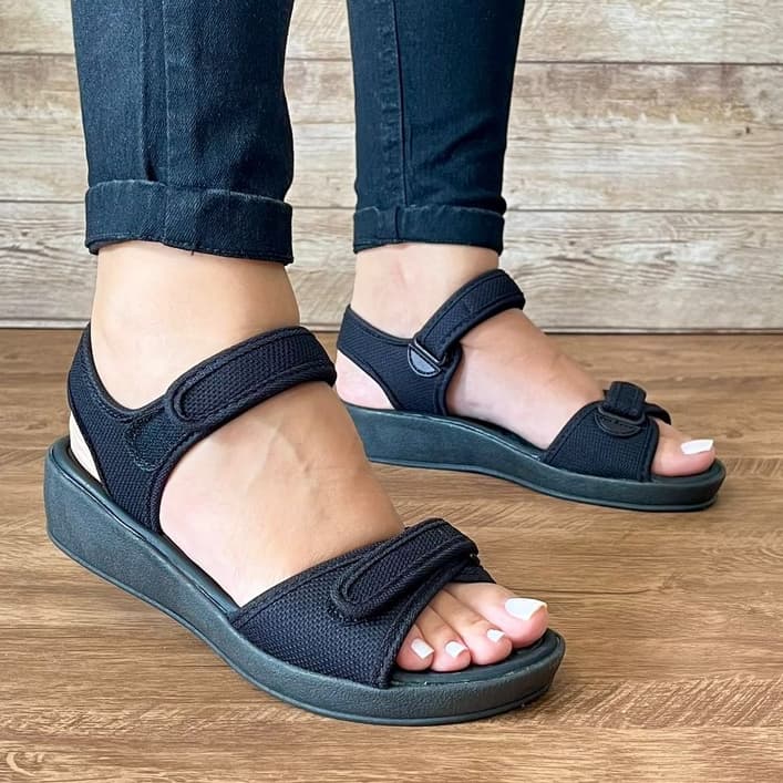 Sandália Feminina Com Palmilha Massageadora Anabela Calce Fácil Esporão Idosa