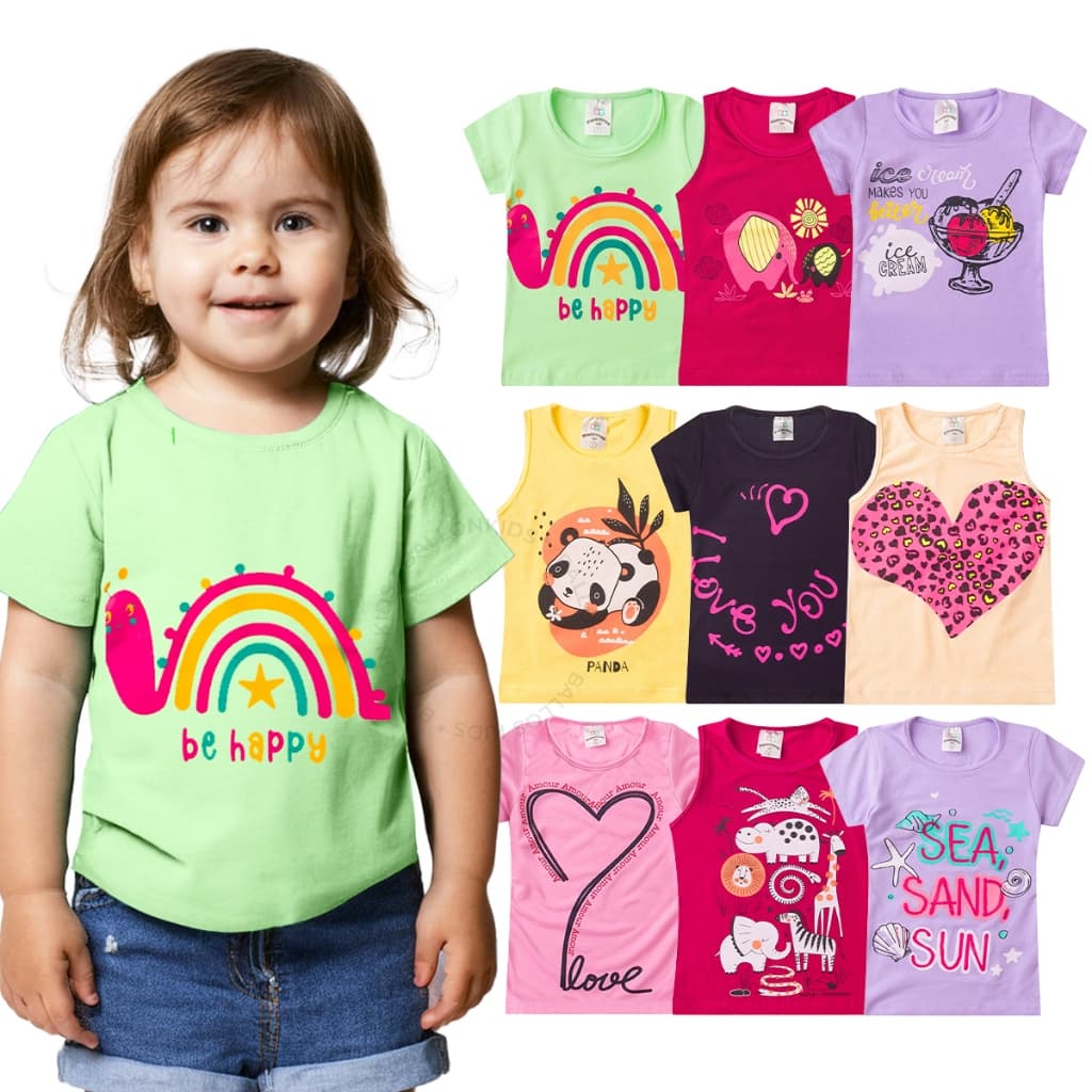 Kit 5 Camisetas Verão Infantil Menina Sortido Veste do 1 ao 14