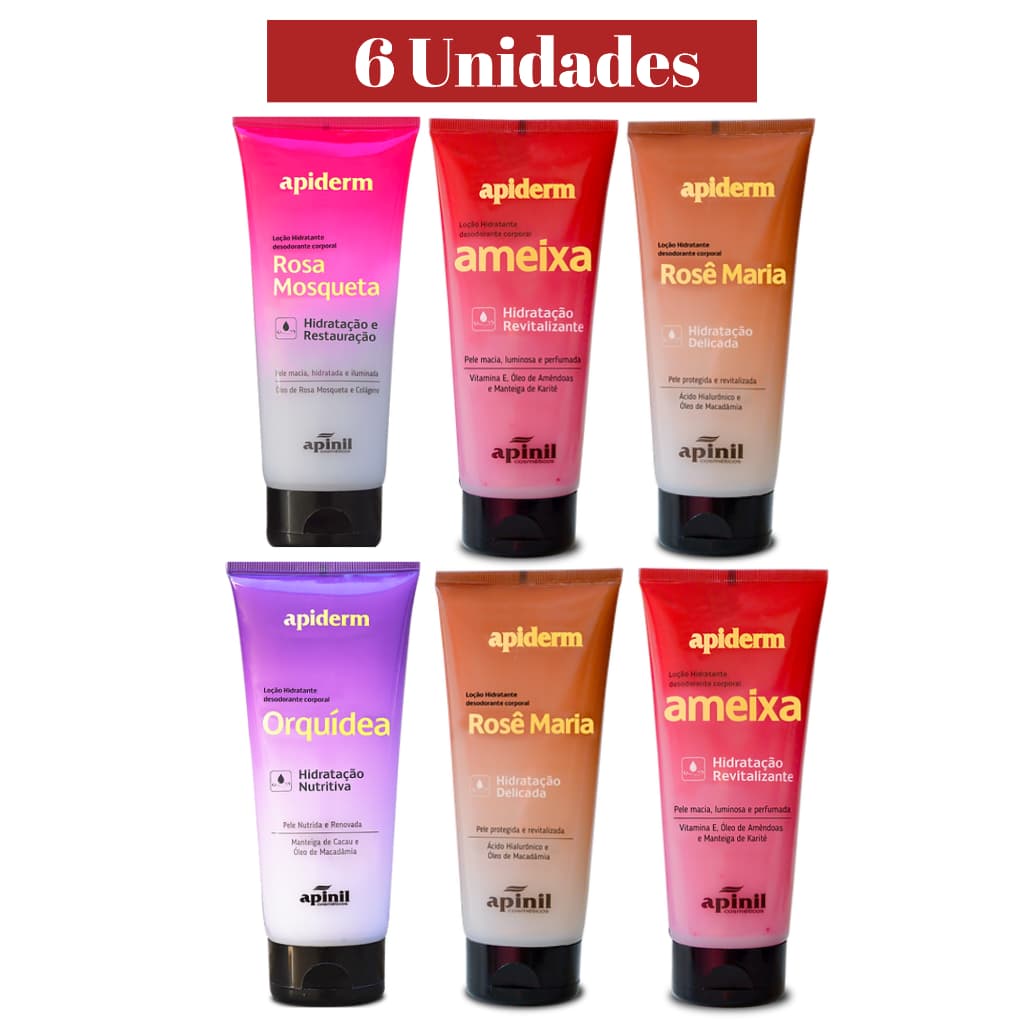 LOÇÃO HIDRATANTE CORPORAL APIDERM APINIL KIT 6 UNIDADES