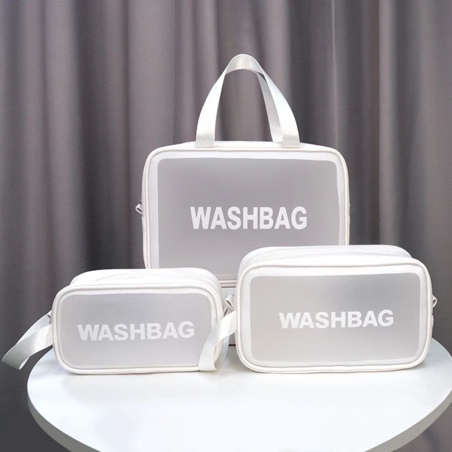 Kit 3 Necessaire Maquiagem Transparente WashBag A Prova De Água