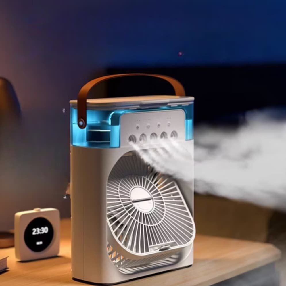 Refrigerador De Ar Ventilador Umidificador Portátil Com Led Reservatório De Água Gelo TIPO C USB