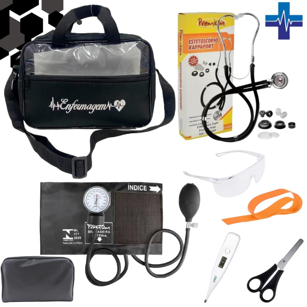 Kit de Enfermagem Completo com Bolsa Tradicional com Transparência no Verso - 5 Cores